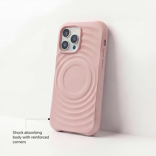 Image of amazon basics Shockproof Case for iPhone 14 Pro | Ripple Pattern | Camera Protection | Protective Cover with Enhanced Grip & Wireless Charging Support - Baby Pink