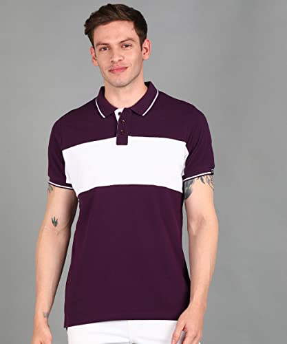 Image of Urbano Fashion Men's Colour-Block Slim Fit Half Sleeve Cotton Polo T-Shirt