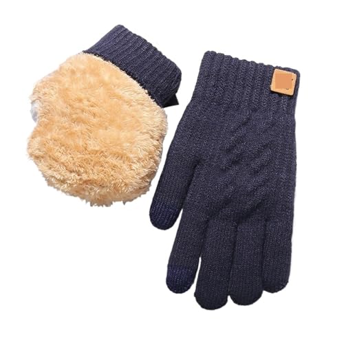 QHUANYANI Winter Gloves Double-Layer Knit Fabric Outdoor Activities Fashion Warm Gloves(B)