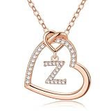 Collar con inicial con colgante de corazón con circonita cúbica, chapado en oro de 14 quilates, collar con inicial de corazón para adolescentes y mujeres, delicado collar de letra para mujeres y niñas
