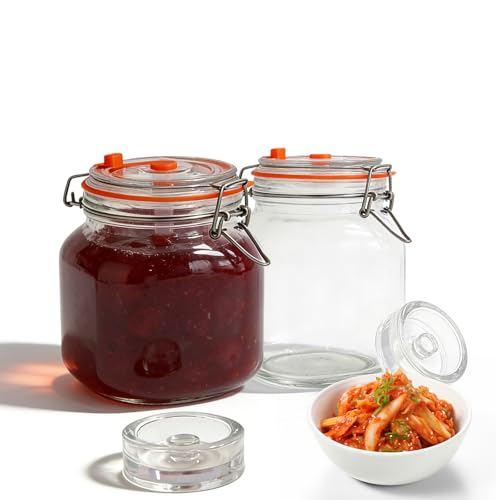 2 Vasos De Fermentación Con Esclusa De Aire: Tarro De Fermentación Grande De 32 Oz Con Tapa, Apertura Ancha, Tarros De Fermentación, Práctico Juego De Iniciación Para Kimchi, Chucrut, Masa Madre