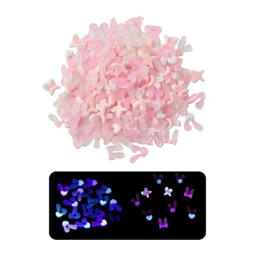 NOIAFZY 100Pcs Adorable Luminous Cartoon Rabbit Ear Nail Charms for Womens Nails Phone Cases Accessories