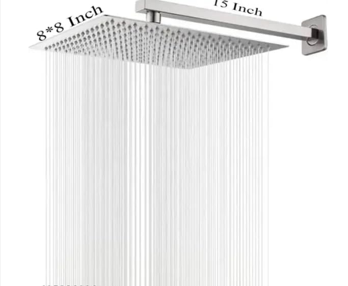 Image of 8 inch shower With 15 inch Arm Stainless Steel 304 shower head 8 inch, luxury bathroom shower 8 x 8 size, heavy metal SS-304 grade material, Ultra slim, Silver, 1 set, 15 inch arm