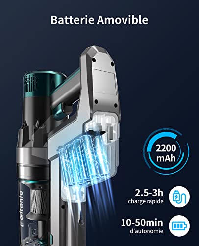 Ultenic U11 Pro Aspirateur sans Fil, Aspirateur Balai Puissant 25KPA, Idéal pour Les Poils d’Animaux, Tapis, Sols, 50 Min d'Autonomie, Batterie Amovible, 3 Modes et 4 Brosses - Image 4