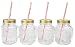 Lily's Home Old Fashioned Mason Jar Mugs with Handles, Tin Lids and Matching Reusable Plastic Straws, Great as Old Fashion Drinking Glasses at BBQs and Parties, Clear (16 oz. Each, Set of 4)