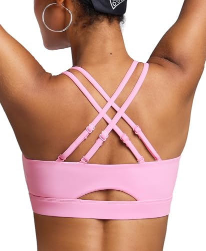 BRXL Pink Sports Bra Low Impact Adjustable Spaghetti Straps Sewn in Padded