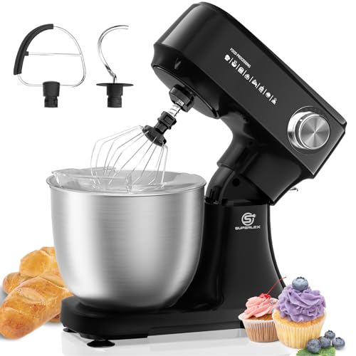SUPERLEX Stand Mixer 10 Speeds Food Mixer 4.5L Stainless Steel Bowl 800W Electric Kitchen Mixers for Bread Cakes Baking with Whisk Dough Hook and Beater Attachments Dishwasher Safe