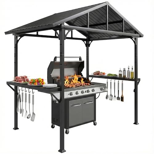 Outsunny Abri pour Barbecue tonnelle de Jardin 252 x 156 x 248 cm en Acier avec 2 Étagères Latérales et Crochets, tonnelle Barbecue Exterieur pour Terrasse, Jardin, Cour, Noir