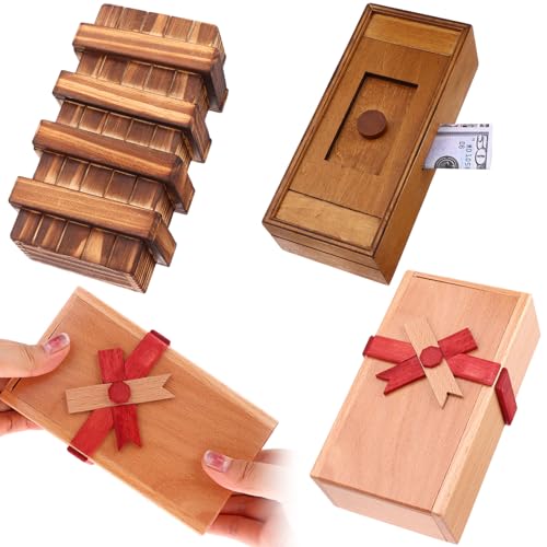 Puzzle Box 3 Pack Wooden Secret Puzzle Box with Hidden Compartment 3D Brain Teaser Magic Drawers Secret Magic Box Wooden Box Puzzle Case Difficult Puzzle Box Gift Card Puzzle Box for Adults and Kids