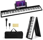 Costzon 88-Key Clavier Piano pliant, Piano électrique semi-façonné complet Piano numérique avec/MIDI, Microphone, Support musical & Sac de transport, Piano de clavier portable pour les débutants Adolescents adultes (noir)