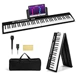 Costzon 88-Key Folding Piano Keyboard, Full-Size Semi-Weighted Electric Piano Digital Piano w/MIDI, Microphone, Music Stand & Carrying Bag, Portable Keyboard Piano for Beginners Teens Adults (Black)