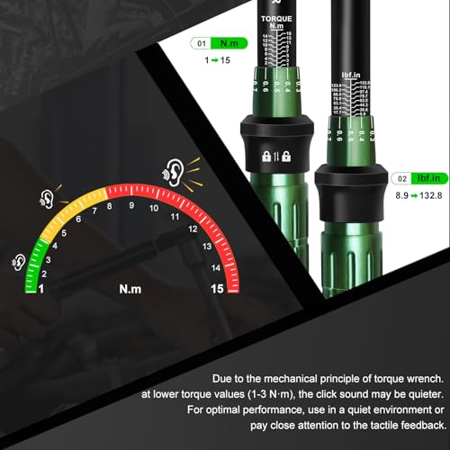 Uharbour Clé Dynamométrique Vélo 1-15 Nm, Clé Dynamométrique Vélo 1/4", Précision ±3% avec Certificat de Calibration, Kit 15 Pièces Complet pour Entretien Vélo avec Embouts, Adaptateur & Rallonge – vue 3