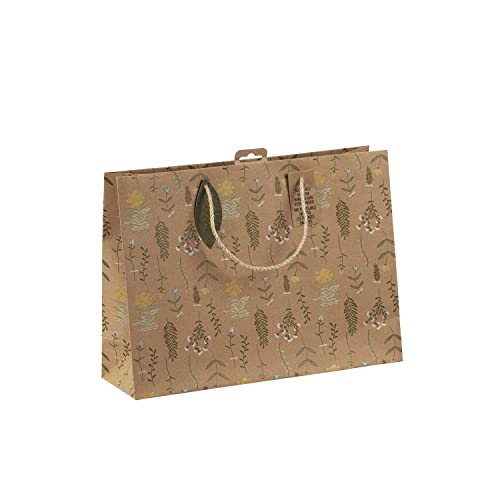 Clairefontaine 30681-6C - Un Sac Cadeau Kraft - Format Shopping - 37,3x11,8x27,5 cm - 210g - Motif : Fleurs Séchées, Floral - Emballage Cadeaux, idéal pour : Jeux De Société, Puzzles