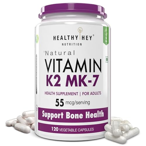HealthyHey Nutrition Vitamin K2 | 100% Vegetarian Vitamin K2 Benefits in Bone Health - 55mcg - 120 Vitamin K27 Capsules
