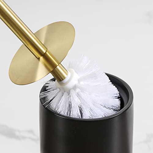 Motifeur Bathroom Accessories Ceramic Toilet Brush Set - Toilet Bowl Brush And Holder (Black And Gold) #TOP1