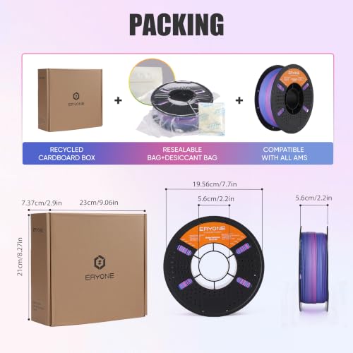 Image of ERYONE Matte PLA Lite Rainbow 3D Printer Filament, Berry Color Changing Filament 1.75mm, Multicolor PLA for 3D Printing, Gradient 1KG Spool (2.2 lbs) Fit Most FDM Printers