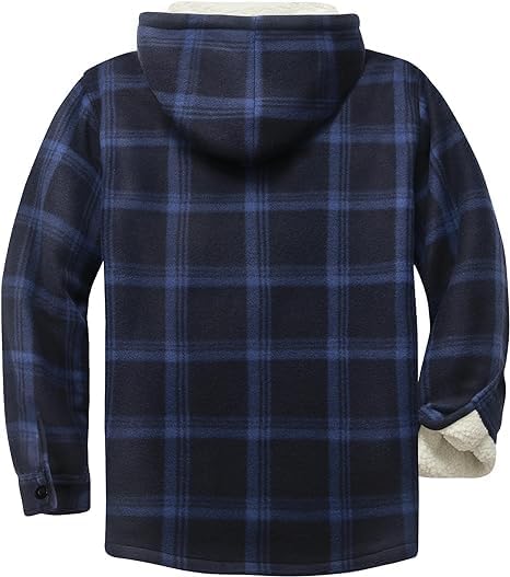 Image of ZITY Men's Flannel Hooded Jacket Fleece Sherpa Lined Plaid Shirts Jackets Zip Up Sweatshirt Hoodies for Men with 4 Pockets