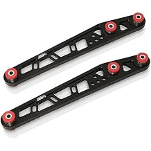 AJP Distributors Black JDM Aluminum LCA Rear Lower Control Arms Suspension + Red Polyurethane Bushings Set Compatible/Replacement For Civic EM EK EJ EM1 EK9 1996 1997 1998 1999 2000 96 97 98 99 00