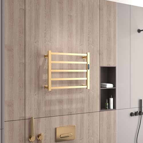 Luxury Heated Towel Rack Wall Mounted Towel Warmers, 5 Bars Towel Warmer Rack for Bathroom with Timer & Temperature Multi-Level Adjustable, Hardwired and Plug-in Compatible (Brushed Gold) by WMHYLYH - Image 6