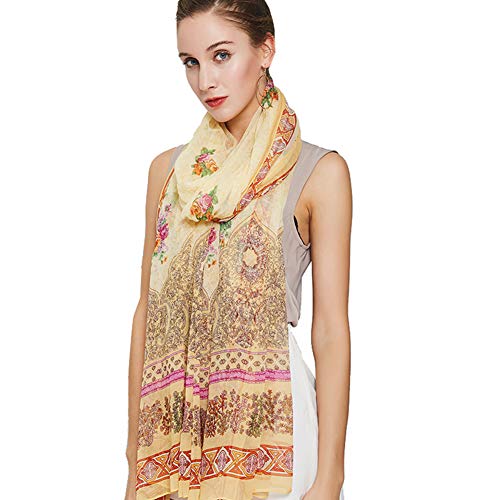 DANA XU - Bufanda para mujer, 100% seda pura, tamaño grande, para pashmina Amarillo amarillo claro Large