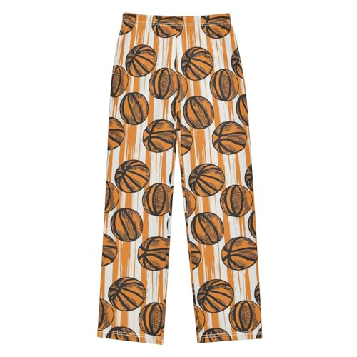 Pajama Bottoms, Orange Basketball Sleeping Pant Lounge Wear Pajamas Sport Long Pants Sleepwear Pjs