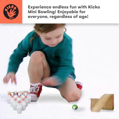 Kicko Miniature Bowling Game Set - 11 pieces 1.5 Inch Deluxe - for Kids, Playing, Party Favors, Fun, Boys, Girls, Bowlers Etc.