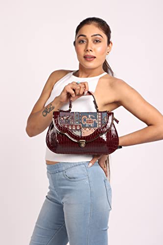 Image of Rudhira Top Handle Satchel Bag /Shoulder Bags For Women (Crocodile Print), Multicolor