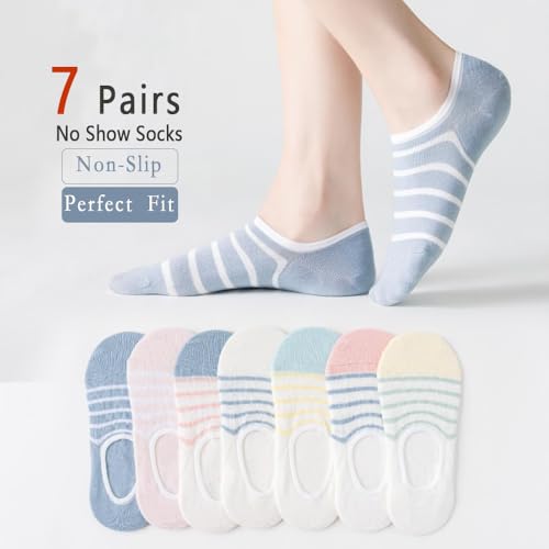 Image of Women's No Show Socks Colorful stripes Ankle Socks for Women, Low Cut Socks Short Cotton Socks