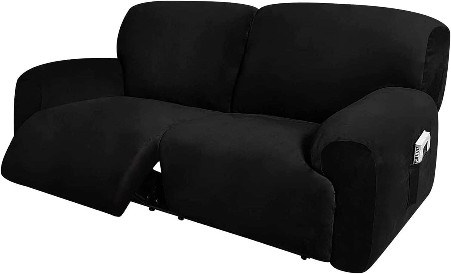 Extra Wide 75" - 100", Recliner 2 Seater Sofa Covers, Extra Wide Reclining Loveseat Cover, 6-Piece Velvet Stretch Reclining Couch Covers with Side Pocket, Thick Soft Washable (Color : Black