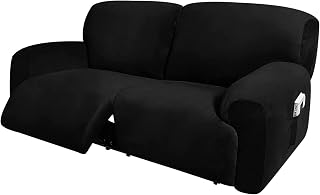 PANJAZE Extra Wide 75" - 100", Recliner 2 Seater Sofa Covers, Extra Wide Reclining Loveseat Cover, 6-Piece Velvet Stretch Reclining Couch Covers with Side Pocket, Thick Soft Washable (Color : Black)