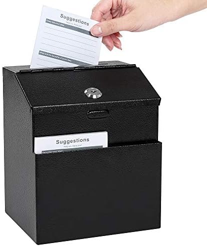 Suggestion Box with Lock Wall Mounted Ballot Box with Lock Donation Box with Lock and Slot Key Drop Box Collection Lock Box Steel Black