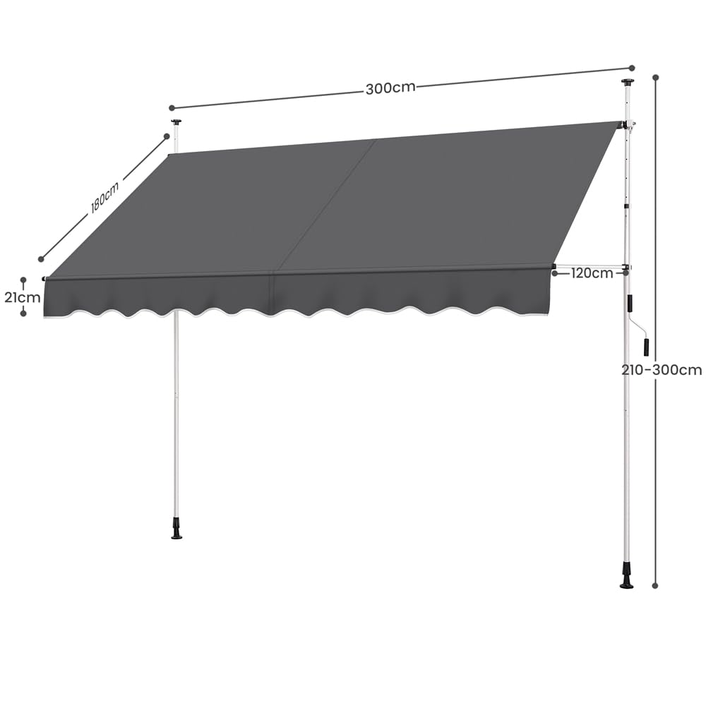 Yaheetech Klemmmarkise 300cm Breit Balkonmarkise mit Handkurbel Sonnenschutz ohne Bohren Sonnenmarkise höhenverstellbar Markise mit Gestell wasserdicht, Dunkelgrau - 3