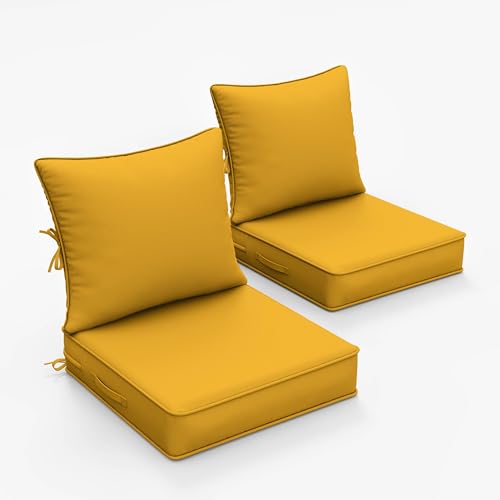 Snubbull 2 Pieces Outdoor Patio Chair Cushions Set 22 L X 22 W X 4 H Waterproof & Fade Resistant Deep Seat and Back Cushions with Removable Covers Outdoor Seat Cushion Set for Chairs and Sofas