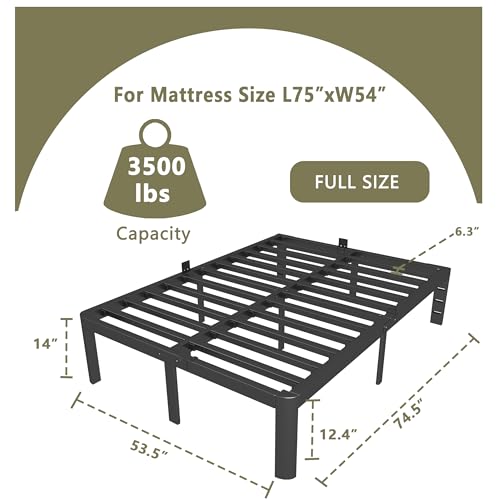 Image of ITIMIDI 14 Inch Full Size Bed Frame, No Box Spring Needed and DIY Headboard, Safety Design with Rounded Corner Legs, Heavy Duty Metal Platform Bed Frame Full Size, Noise Free, Black