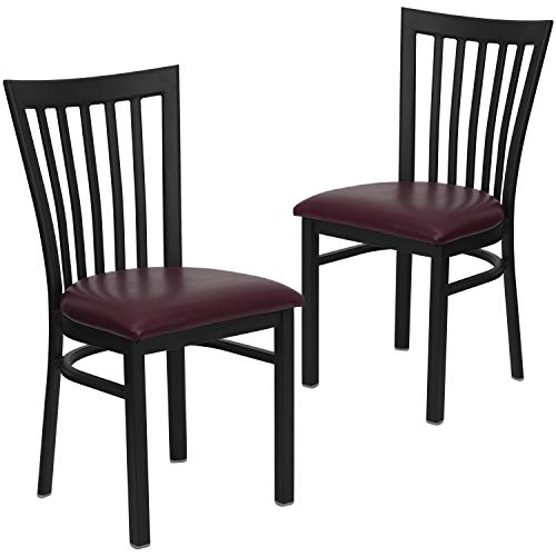 Image of Flash Furniture 2 Pack HERCULES Series Black School House Back Metal Restaurant Chair - Burgundy Vinyl Seat