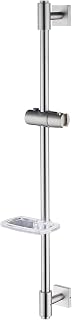Barra de ducha de 80 cm con jabonera, barra de ducha de acero inoxidable SUS304 con soporte para alcachofa de ducha, soporte para alcachofa de ducha, altura ajustable, níquel cepillado,