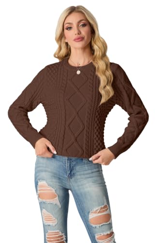 Image of GRECERELLE 2026 Womens Fall Winter Long Sleeve Casual Pullover Sweater Tops | Crewneck, Cable Knit, Chunky, Vintage Style, Anti-static(XS-2XL)