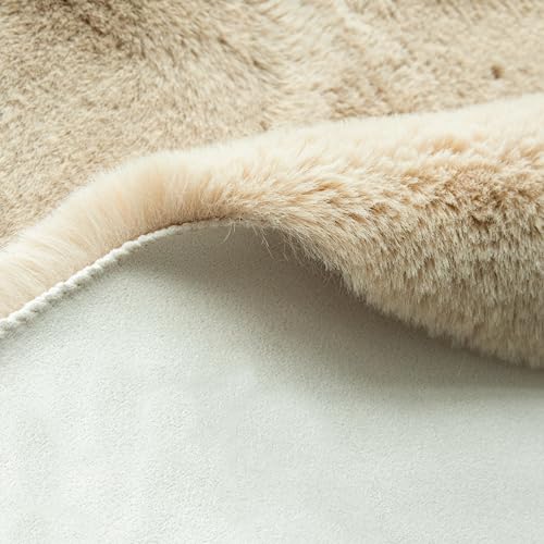 Light Brown Beige Washable Shaggy Round Rug 5ft Faux Rabbit Fur Rugs for Living Room Circle Nursery Rug for Bedroom Girl Room Décor