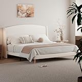 Kelway King Bed Frame with Elegant Wingback Headboard, Upholstered Boucle Platform Bed Soft Cloud Bed with Under Bed Storage, No Box Spring Needed, Beige