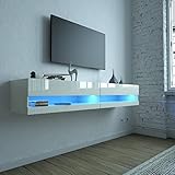 Floating TV Stand with Led Lights,70' Floating Entertainment Center Up to 80 Inch TVS, Led TV Stand Wall Mounted, High Gloss, 29 Scene Modes, Millions Changing Lights White