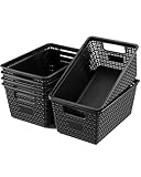Set of 6 Baskets For Organizing, Plastic Storage Bins and Small Basket for Organization and Storage Shelves Drawers Desktop Closet Playroom Classroom Office, Black