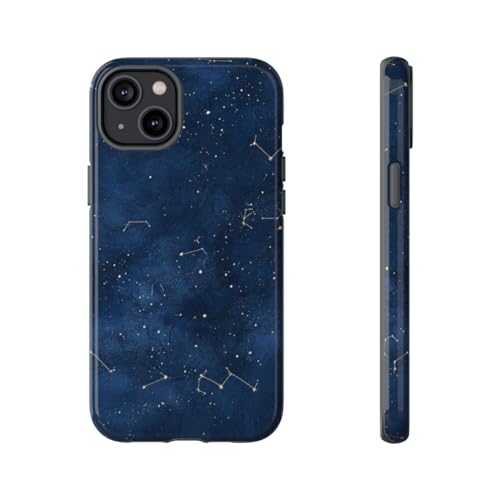 Coque iPhone 14 Plus bleu foncé rigide motif astrologie