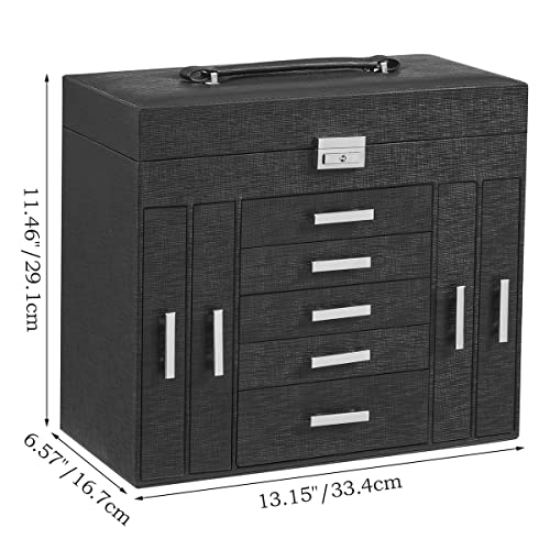 Anwbroad Huge Jewelry Box Jewelry Organizer Case 6 Tier 40 Hooks Display Storage Holder With Lock Mirror Girls Jewelry Box Earrings Rings Necklaces Bracelets Earrings Gift Faux Leather Black Ujjb018B #TOP4