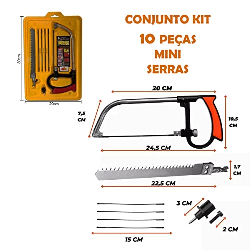 Conjunto Kit Mini Serra Serrinha Manual Em Aço 10 Peças Serrote Arco Ajustável Para Serrar Alumínio,