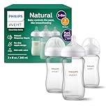 Philips Avent Natural Glass Baby Bottles with Natural Response Nipples (Medium Flow, Flow 3), 8oz, 3-pack, SCY913/03
