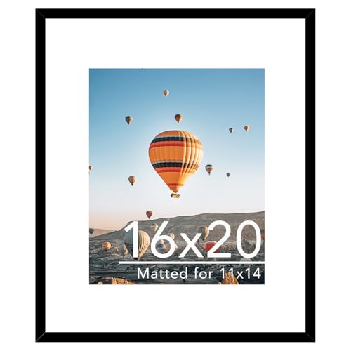 Image of JCJMY 16x20 Picture Frame with 11x14 Mat, Display Photo 11x14 with Mat or 16 x 20 Without Mat, Wall Hanging Large 16 by 20 Poster Frame with Plexiglass, Black
