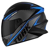 Capacete Moto R8 Pro Tork 58 Viseira Fume Preto/Azul Claro