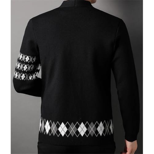 Men Sweater Knit Buttons Down Outwear for Argyle V Neck Long Sleeve Vintage Cardigan3