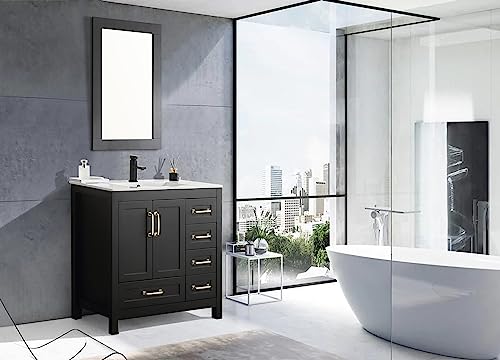 eclife 36\" Bathroom Vanities with Sink Combo, Modern Thickened Wood Bathroom Storage Cabinet w/Undermount Sink, Matte Black Faucet Drain, Painted Surface, Black