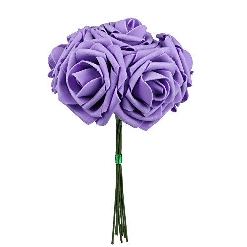 Vlovelife 50Pcs Lavender Real Looking Fake Roses Artificial Flowers Roses Head With Stem For Diy Wedding Bouquets Centerpieces Arrangements Birthday Baby Shower Home Party Decorations #TOP5